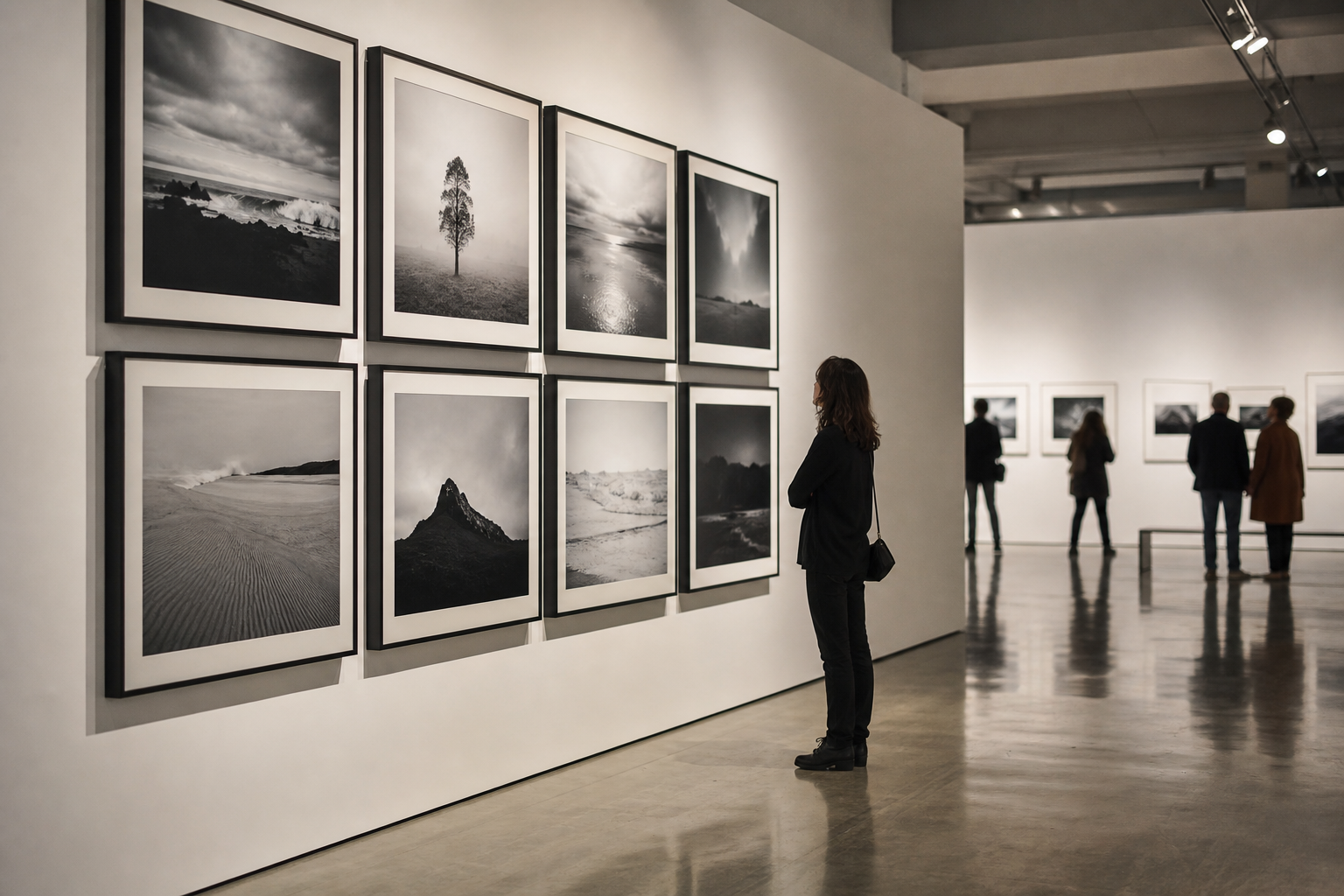 Exposition de photographie d'art avec tirages encadrés en galerie
