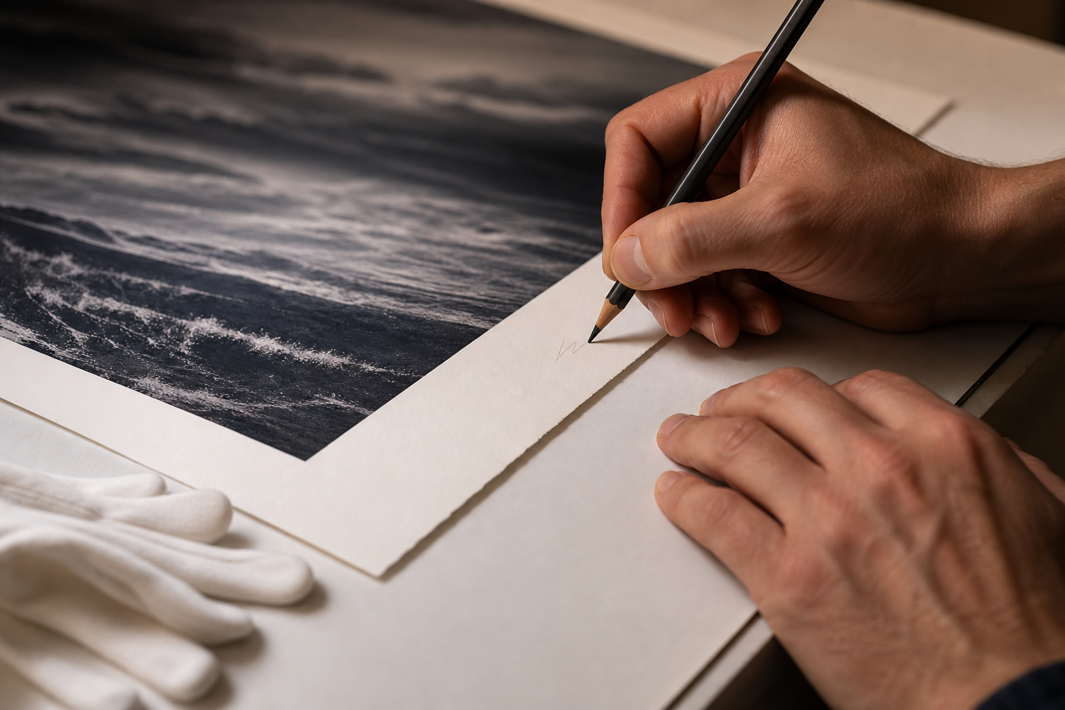 Photographe signant et numérotant un tirage limité